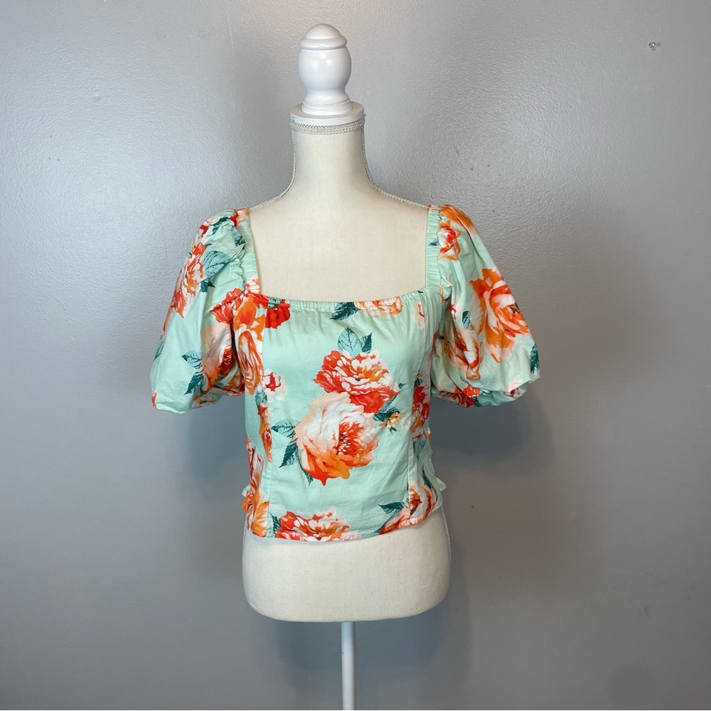 Buddy Love Teal and Coral Floral Square Neck Size Small